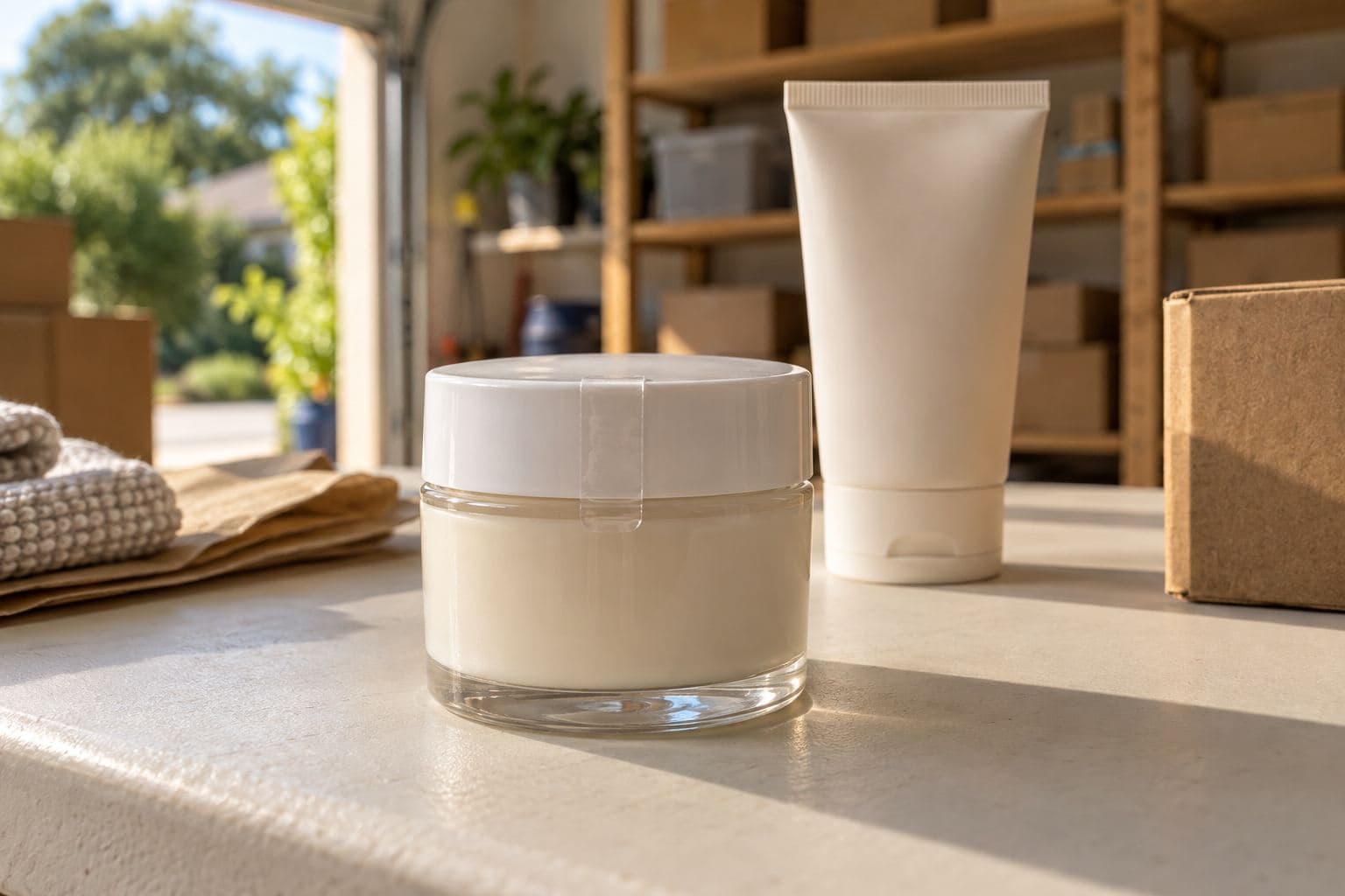 Closed cosmetic jar with a clear tamper band across its lid